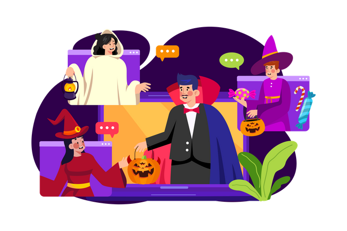 Celebración de halloween en línea  Ilustración