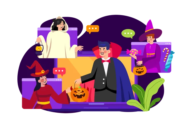 Celebración de halloween en línea  Ilustración