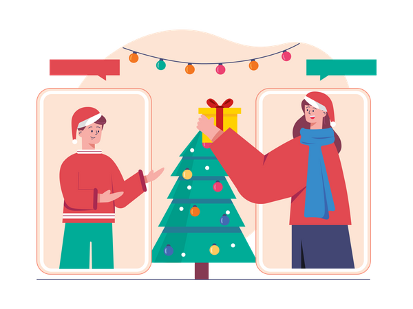 Celebración navideña en línea  Ilustración