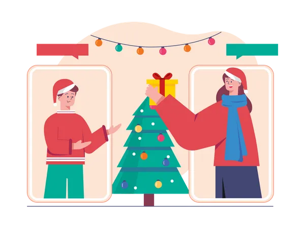 Celebración navideña en línea  Ilustración