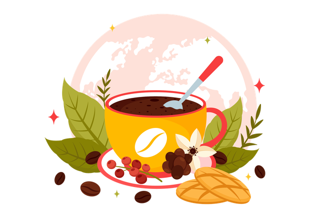 Celebración del Día Internacional del Café  Illustration