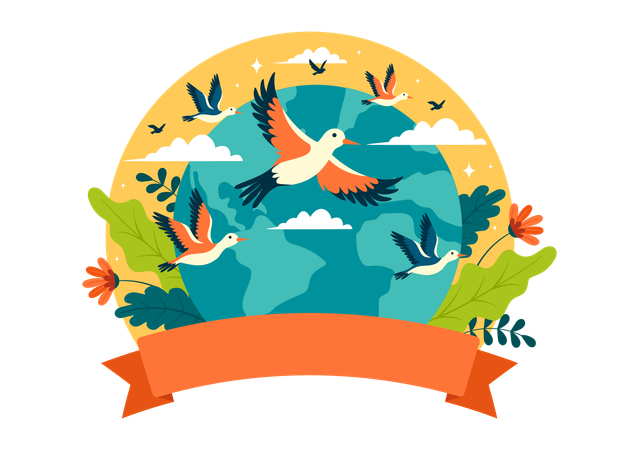 Celebración del día mundial de las aves migratorias  Ilustración