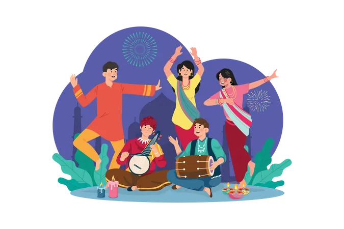 Celebración tradicional del festival Diwali  Ilustración