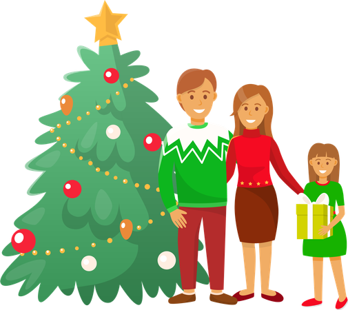 Celebración Navidad Vacaciones Invierno Personas Casa  Ilustración