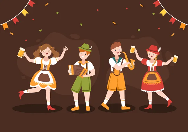 Celebrando el festival oktoberfest  Ilustración