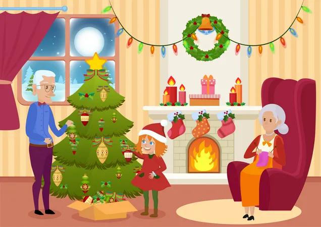 Celebrando la navidad con la abuela  Ilustración