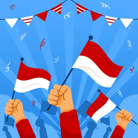 Comemorando O Dia Da Independencia Da Indonesia Levantando A Bandeira Nacional Ilustração