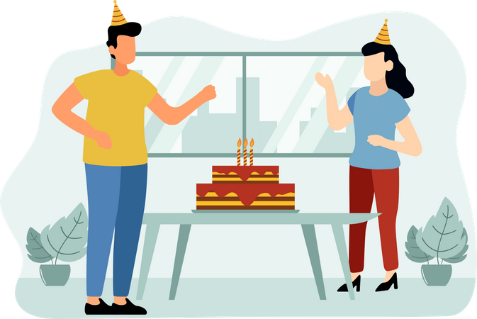 Celebrate birthday by cake cutting  Illustration