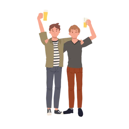 Celebrate Friendship Best Friends Making A Toast With Beer Cheers Illustration