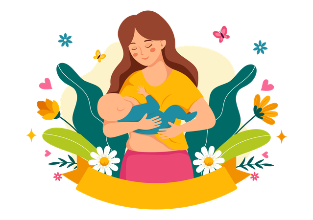 世界母乳育児週間を祝おう  イラスト