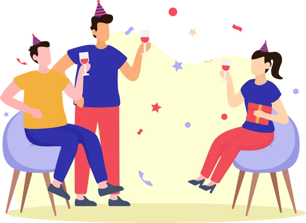 Celebrating Birthday Party  Illustration