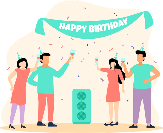 Celebrating Birthday Party  Illustration