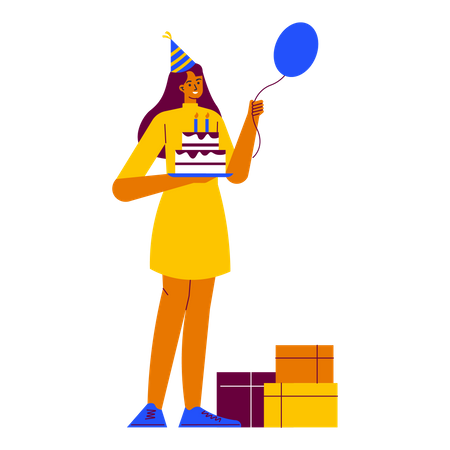 Celebrating birthday party alone  Illustration