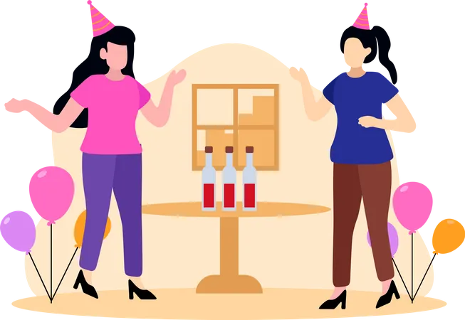 Celebrating Birthday Party  Illustration