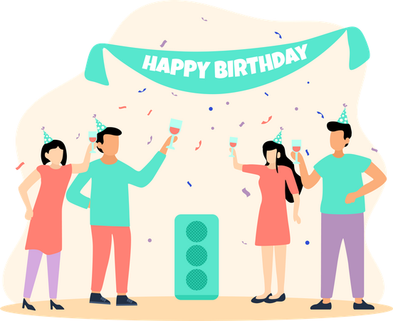 Celebrating Birthday Party  Illustration