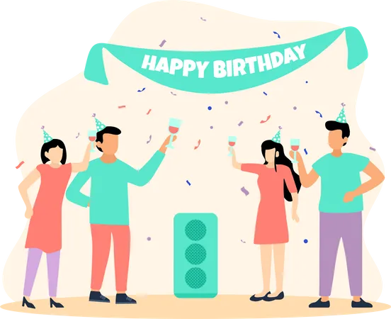 Celebrating Birthday Party  Illustration