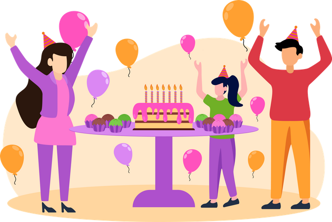 Celebrating Birthday Party  Illustration