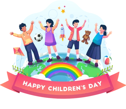 Celebrating children's day together Illustration