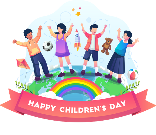 Celebrating children's day together  Illustration