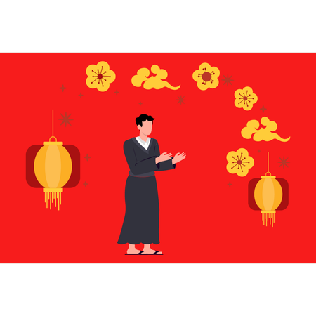 Chinese man Celebrating chinese New Year  Illustration