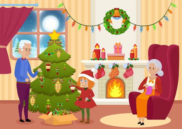 Celebrating Christmas At Grandma  Illustration
