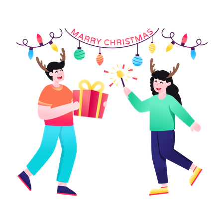 Celebrating Christmas by giving gift Illustration