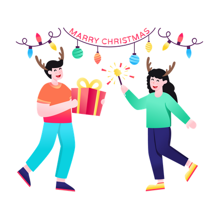 Celebrating Christmas by giving gift  Illustration