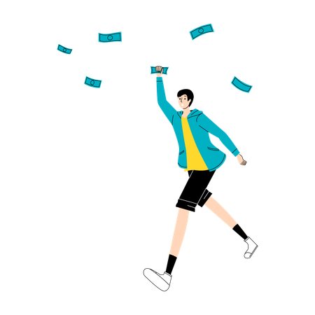 Celebrating financial success with flying money  Illustration