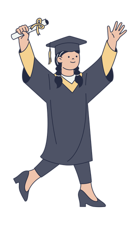 Celebrating Graduate in Cap and Gown  Illustration