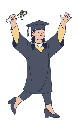 Celebrating Graduate in Cap and Gown  Illustration