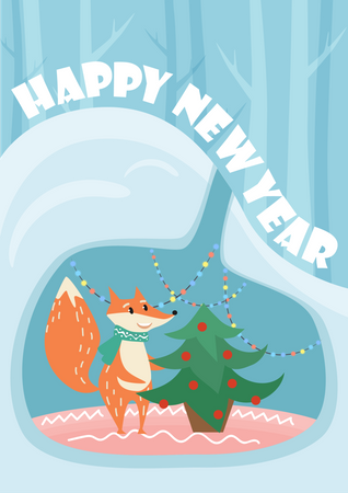 Celebrating Happy new year in forest  Illustration