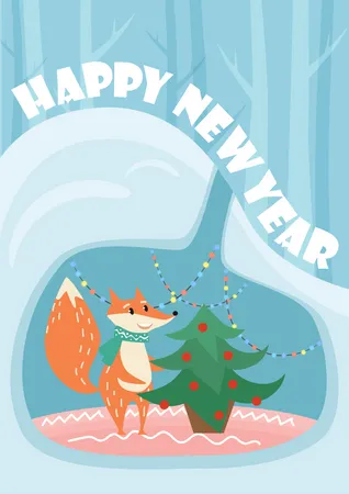 Celebrating Happy new year in forest  Illustration