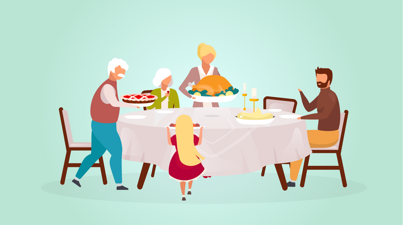 Celebrating harvest together with grandparents Illustration