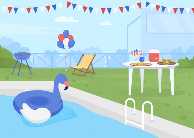 Celebrating Independence day of America at poolside  Illustration