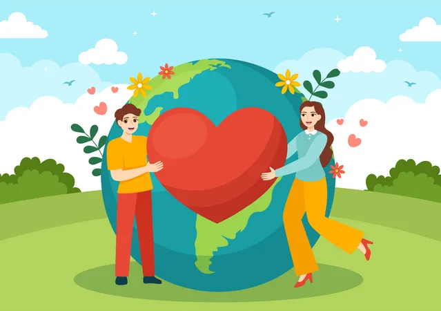 Happy World Kindness Day Vector Illustration On November 13 With Earth And Love For Charitable Assistance In Flat Cartoon Background Templates Illustration