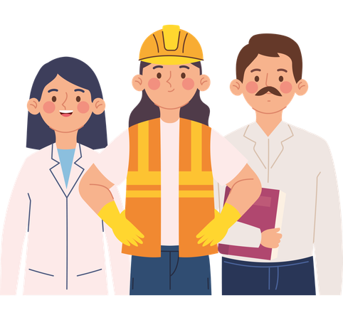 医療、教育、建設業界のヒーローたちと労働者の日を祝う  イラスト