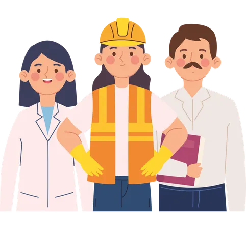 医療、教育、建設業界のヒーローたちと労働者の日を祝う  イラスト