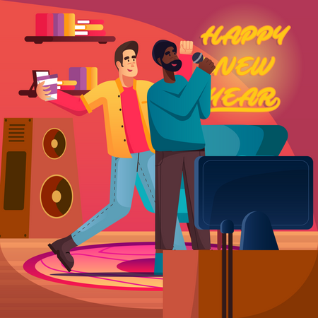 Celebrating new year at friends house  Illustration