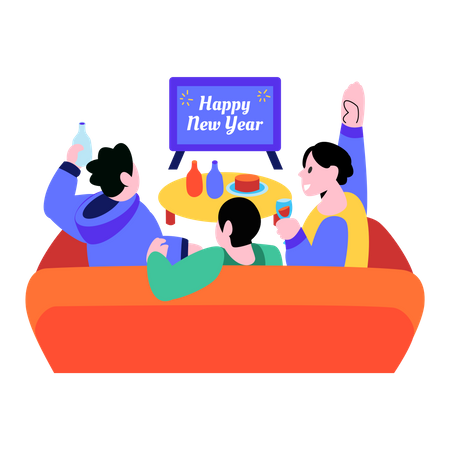 Celebrating new year with family  イラスト