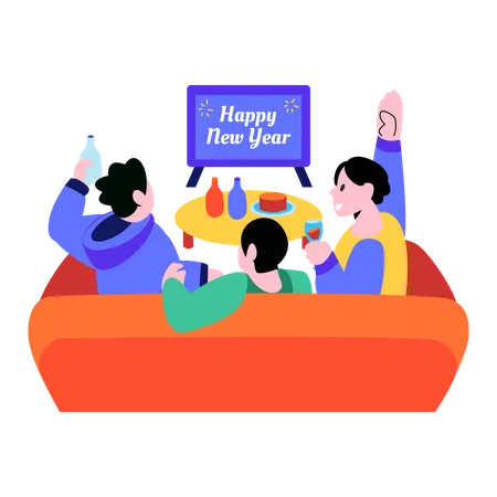 Celebrating new year with family  イラスト