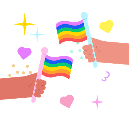 Celebrating Pride with Rainbow Flags  Illustration