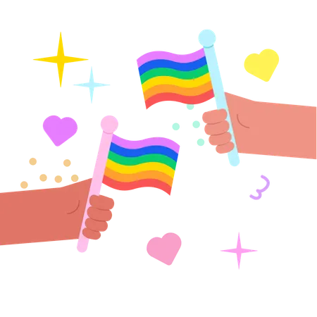 Celebrating Pride with Rainbow Flags  Illustration