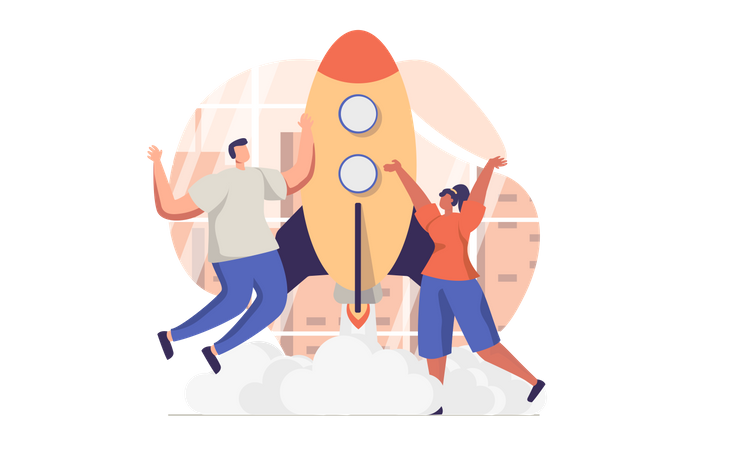 Celebrating successful start-up launch  Illustration