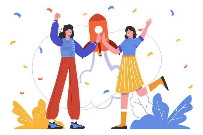 Celebrating successful startup  Illustration