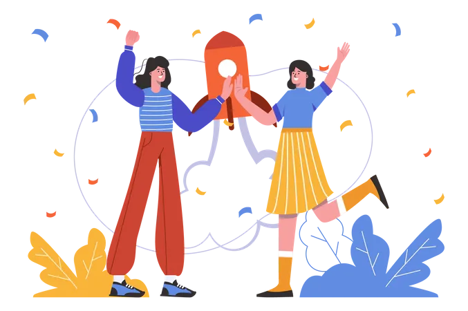 Celebrating successful startup  Illustration