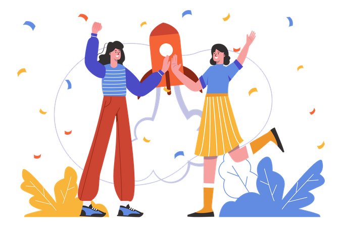 Celebrating successful startup  Illustration