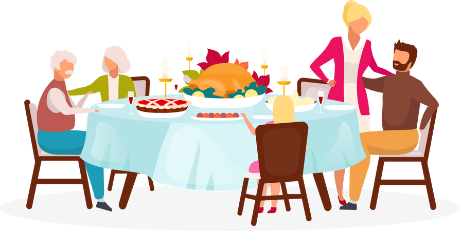 Celebrating Thanksgiving day with Family Illustration