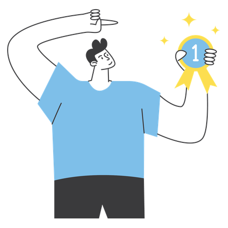 Celebrating Victory with First-Place Prize Ribbon  Illustration