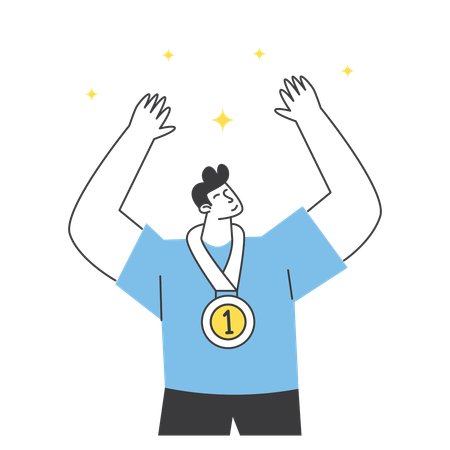 Celebrating Victory with Gold Medal  Illustration