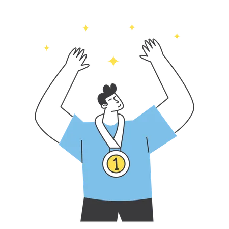 Celebrating Victory with Gold Medal  Illustration